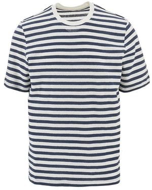 Majestic Filatures Striped Cotton And Linen T-Shirt - Blue