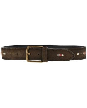 GIANNIFRANCO BELTS Suede Leather Belt With Studs - Brown