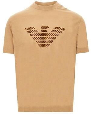 Emporio Armani Lyocell And Cotton Blend T-Shirt With Logo - Natural