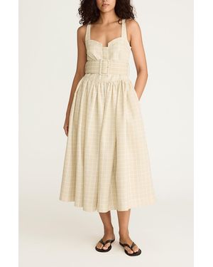 Rebecca Taylor Painterly Windowpane Belted Bustier Dress - Natural