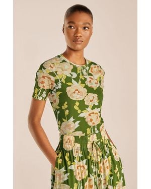 Rebecca Taylor Wild Peony Mesh Tee - Green