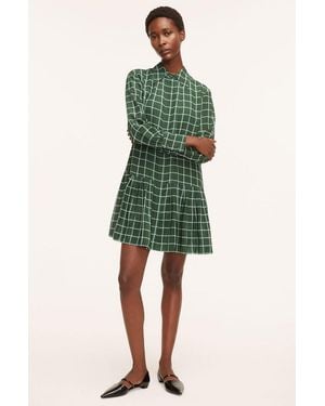 Rebecca Taylor Windowpane Silk Pleated Shirt Dress - Green