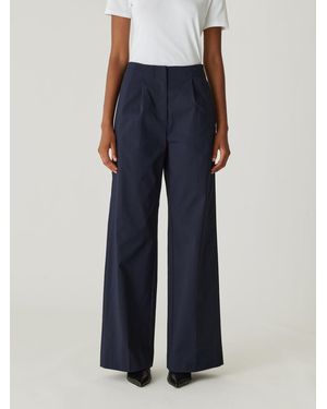 Rebecca Taylor Refined Sateen Wide Leg Cotton Trouser - Blue