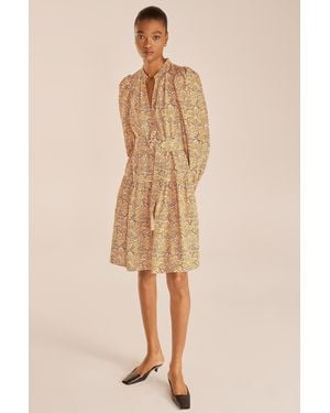 Rebecca Taylor Speckled Fleur Belted Long Sleeve Dress - Natural