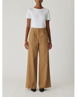 Rebecca Taylor Refined Sateen Wide Leg Cotton Trouser - Natural