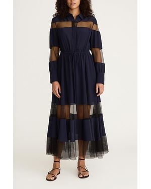 Rebecca Taylor Crepe De Chine And Lace Shirt Dress - Blue
