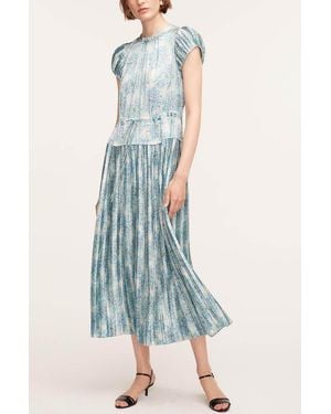 Rebecca Taylor Astera Fleur Pleated Puffed Sleeve Dress - Blue