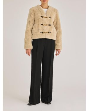 Rebecca Taylor Quilted Stitch Shearling Jacket - Natural