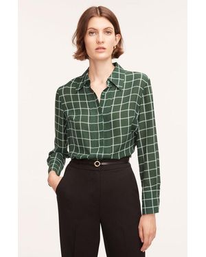 Rebecca Taylor Windowpane Silk Pleated Blouse - Green