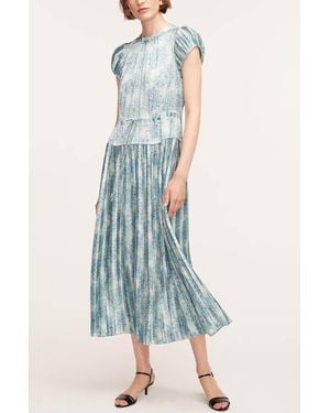 Rebecca Taylor Astera Fleur Pleated Sleeve Blouse in Blue | Lyst