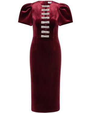 Rebecca Vallance Edwiena Puff Sleeve Bow Midi Dress - Red