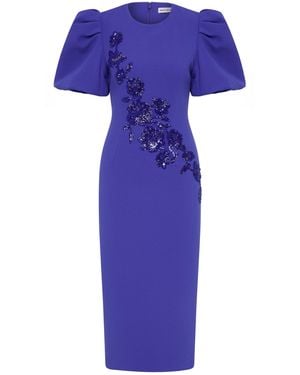 Rebecca Vallance Evolet Puff Sleeve Midi Dress - Blue