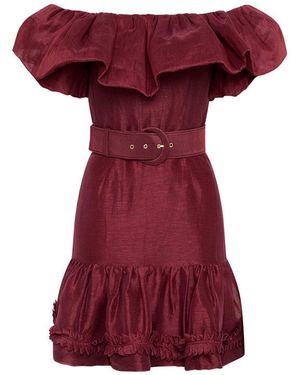 Rebecca Vallance Bordeaux Off Shoulder Mini Dress - Red