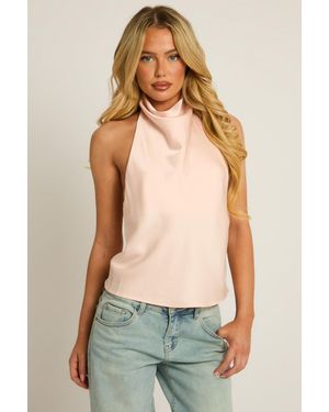 Rebellious Fashion Satin High Neck Cowl Top - Green