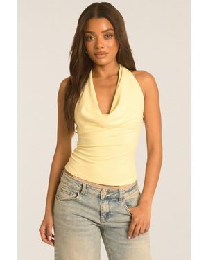 Rebellious Fashion Halterneck Cowl Top - Yellow