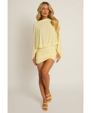 Rebellious Fashion Asymmetric Batwing Mini Dress - Yellow
