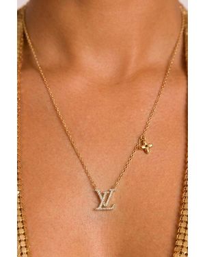 Rebellious Fashion Diamante Logo Necklace - Brown