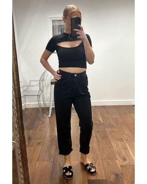 Rebellious Fashion High Waist Turn Up Hem Wide Leg Jeans - Multicolour