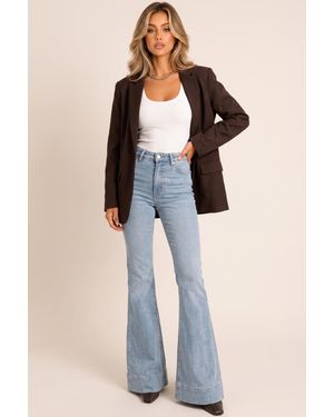Rebellious Fashion Stretch Denim Mid Waist Flared Jeans - Blue
