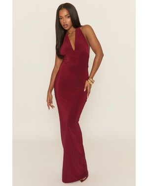 Rebellious Fashion Halterneck Tie Back Maxi Dress - Red