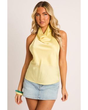 Rebellious Fashion Satin High Neck Cowl Top - Yellow