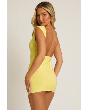 Rebellious Fashion Boat Neck Backless Bodycon Mini Dress - Yellow