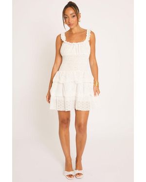 Rebellious Fashion Broderie Anglaise Tiered Ruffle Mini Dress - White