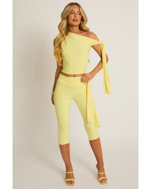 Rebellious Fashion Tie Shoulder Top And Capri Trousers Co-Ord Set - Yellow