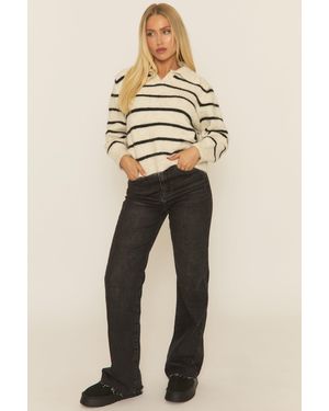 Rebellious Fashion Striped Collared Jumper - Natural