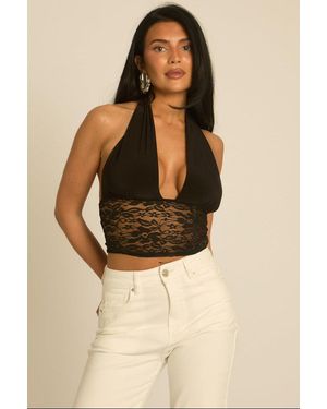Rebellious Fashion Lace Halterneck Top - Black