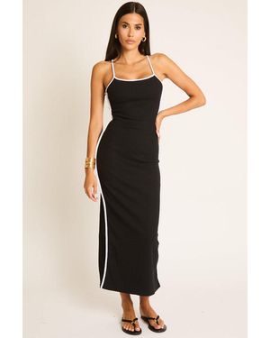 Rebellious Fashion Rib Side Stripe Midaxi Dress - Black