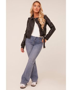 Rebellious Fashion Faux Leather Zip Detail Biker Jacket - Natural