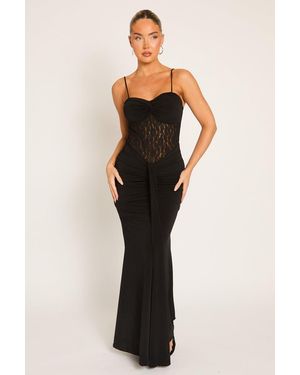 Rebellious Fashion Lace Insert Gathered Maxi Dress - Natural