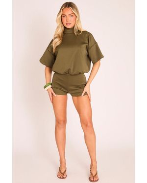 Rebellious Fashion Open Back Micro Playsuit - Green