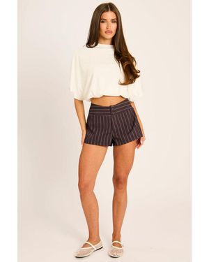 Rebellious Fashion Pinstripe Tailored Shorts - Brown