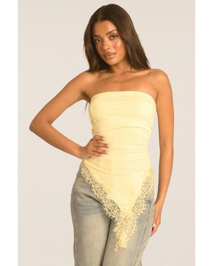 Rebellious Fashion Asymmetric Lace Trim Bandeau Top - Yellow