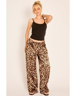 Rebellious Fashion Print Satin Wide Leg Trousers - Natural