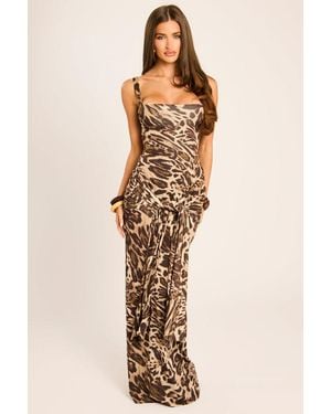 Rebellious Fashion Square Neck Tie Front Maxi Dress - Natural
