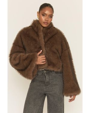 Rebellious Fashion Premium Faux Fur Coat - Brown