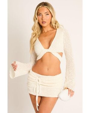 Rebellious Fashion Sequin Crop Top And Mini Skirt Co-Ord Set - Natural