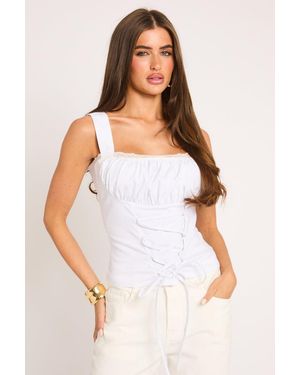 Rebellious Fashion Lace Trim Ruched Corset Top - White