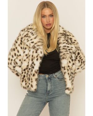 Rebellious Fashion Leopard Print Faux Fur Coat - Blue