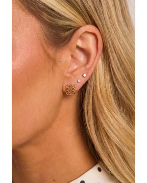 Rebellious Fashion Logo Detail Stud Earrings - Brown