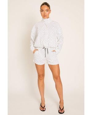 Rebellious Fashion High Neck Zip Up Jacket And Shorts Co-Ord Set - White