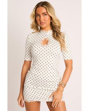 Rebellious Fashion Shoulder Pad Lace Trim Mini Dress - White