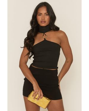 Rebellious Fashion Trim Detail Choker Top - Black