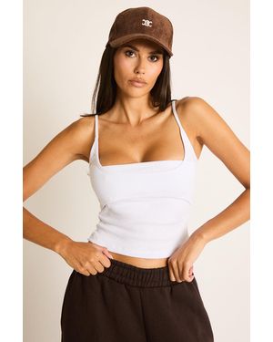 Rebellious Fashion Square Neck Strappy Rib Top - White