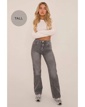 Rebellious Fashion Tall Stretch Straight Leg Frayed Hem Jeans - Natural