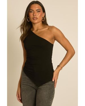 Rebellious Fashion One Shoulder Asymmetric Ruched Top - Black