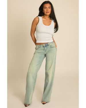 Rebellious Fashion Washed Stretch Denim Low Rise Jeans - Blue